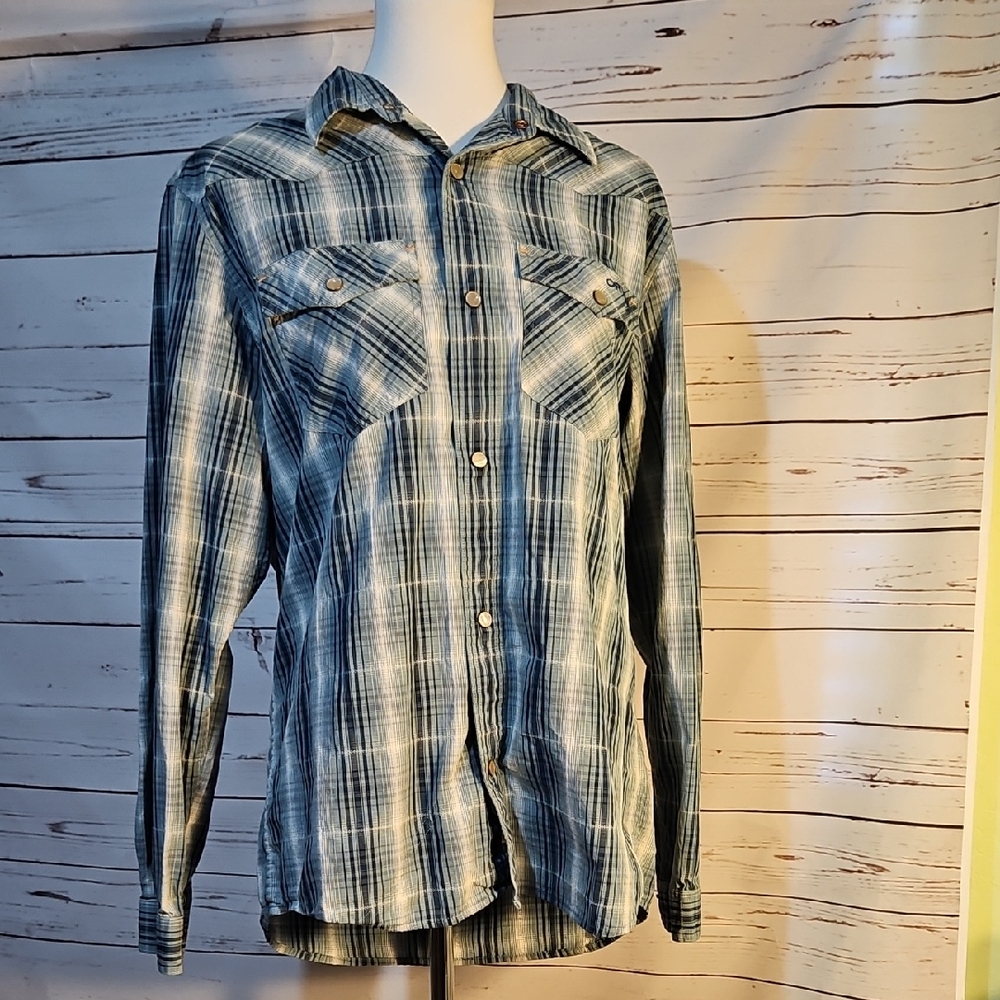 ORVIS Men's Long Sleeve Plaid Snap Front Western Shirt‎ Size M